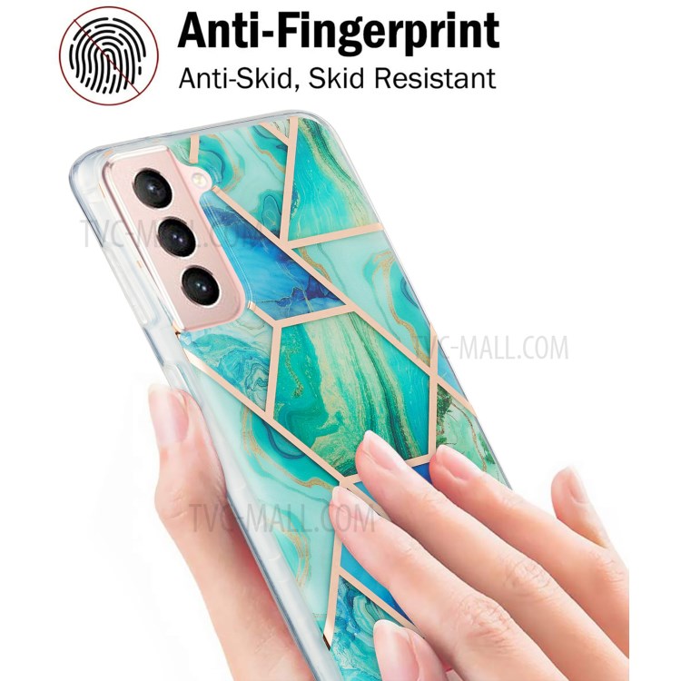 Marble Pattern Electroplating IML IMD 2.0mm TPU Phone Protective Shell Cover for Samsung Galaxy S21 5G - Green/Blue-4