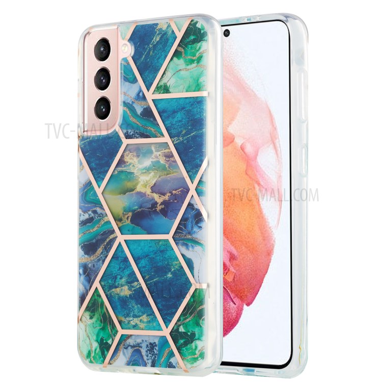 Marble Pattern Electroplating IML IMD 2.0mm TPU Phone Protective Shell Cover for Samsung Galaxy S21 5G - Green/Blue/Purple-1