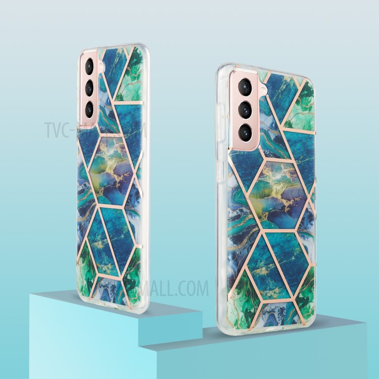 Marble Pattern Electroplating IML IMD 2.0mm TPU Phone Protective Shell Cover for Samsung Galaxy S21 5G - Green/Blue/Purple-2