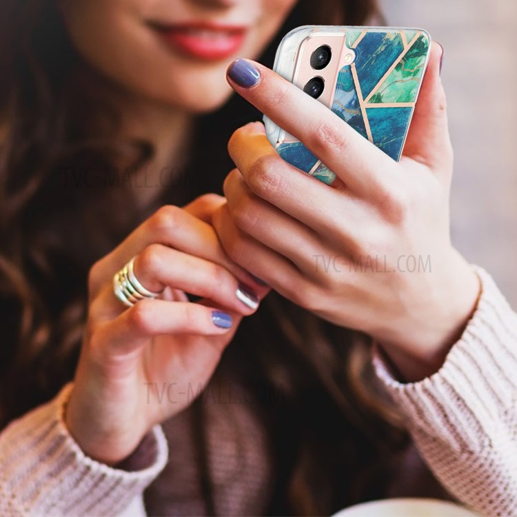 Marble Pattern Electroplating IML IMD 2.0mm TPU Phone Protective Shell Cover for Samsung Galaxy S21 5G - Green/Blue/Purple-3