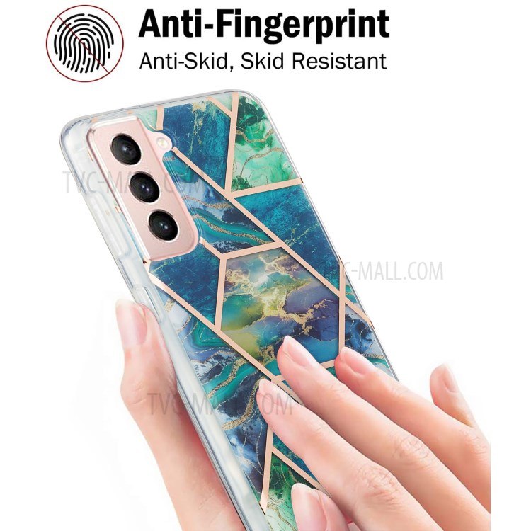 Marble Pattern Electroplating IML IMD 2.0mm TPU Phone Protective Shell Cover for Samsung Galaxy S21 5G - Green/Blue/Purple-4