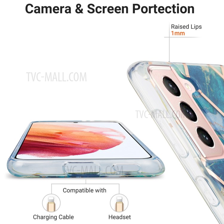 Marble Pattern Electroplating IML IMD 2.0mm TPU Phone Protective Shell Cover for Samsung Galaxy S21 5G - Green/Blue/Purple-5