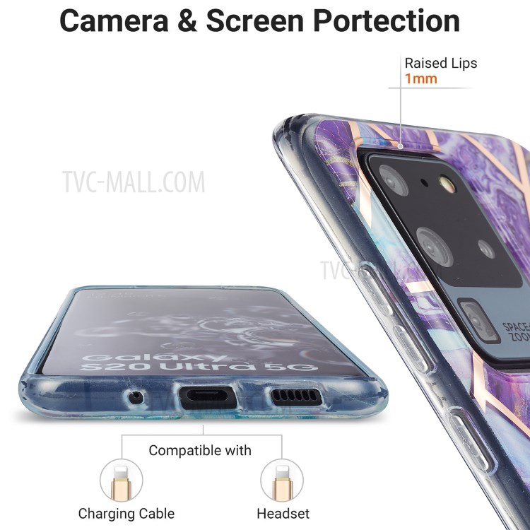 Marble Pattern Electroplating IMD 2.0mm TPU Protector Case for Samsung Galaxy S20 Ultra - Style A-4