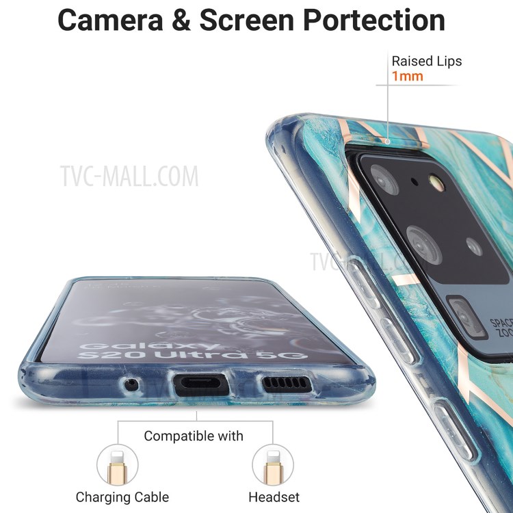 Marble Pattern Electroplating IMD 2.0mm TPU Protector Case for Samsung Galaxy S20 Ultra - Style E-4