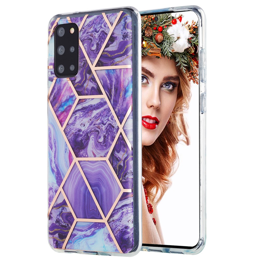 Electroplating IMD Marble Pattern Splicing Design 2.0mm TPU Protector Cover for Samsung Galaxy S20 Plus - Dark Purple-1