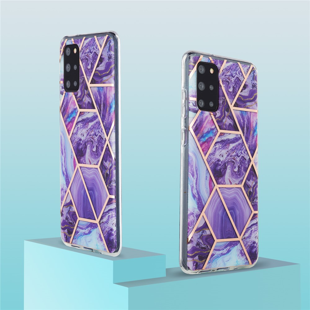 Electroplating IMD Marble Pattern Splicing Design 2.0mm TPU Protector Cover for Samsung Galaxy S20 Plus - Dark Purple-2