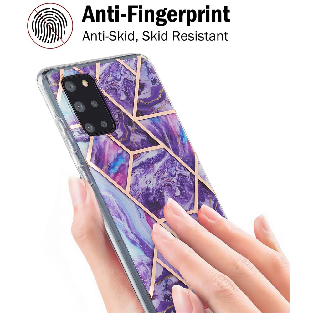 Electroplating IMD Marble Pattern Splicing Design 2.0mm TPU Protector Cover for Samsung Galaxy S20 Plus - Dark Purple-3