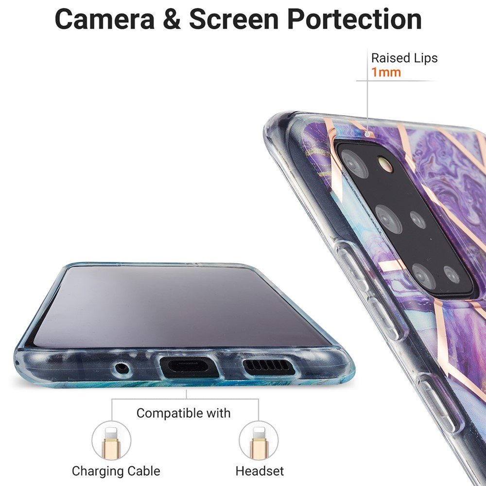 Electroplating IMD Marble Pattern Splicing Design 2.0mm TPU Protector Cover for Samsung Galaxy S20 Plus - Dark Purple-4