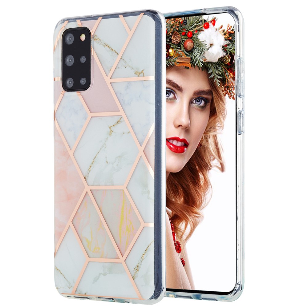 Electroplating IMD Marble Pattern Splicing Design 2.0mm TPU Protector Cover for Samsung Galaxy S20 Plus - Pink/White-1