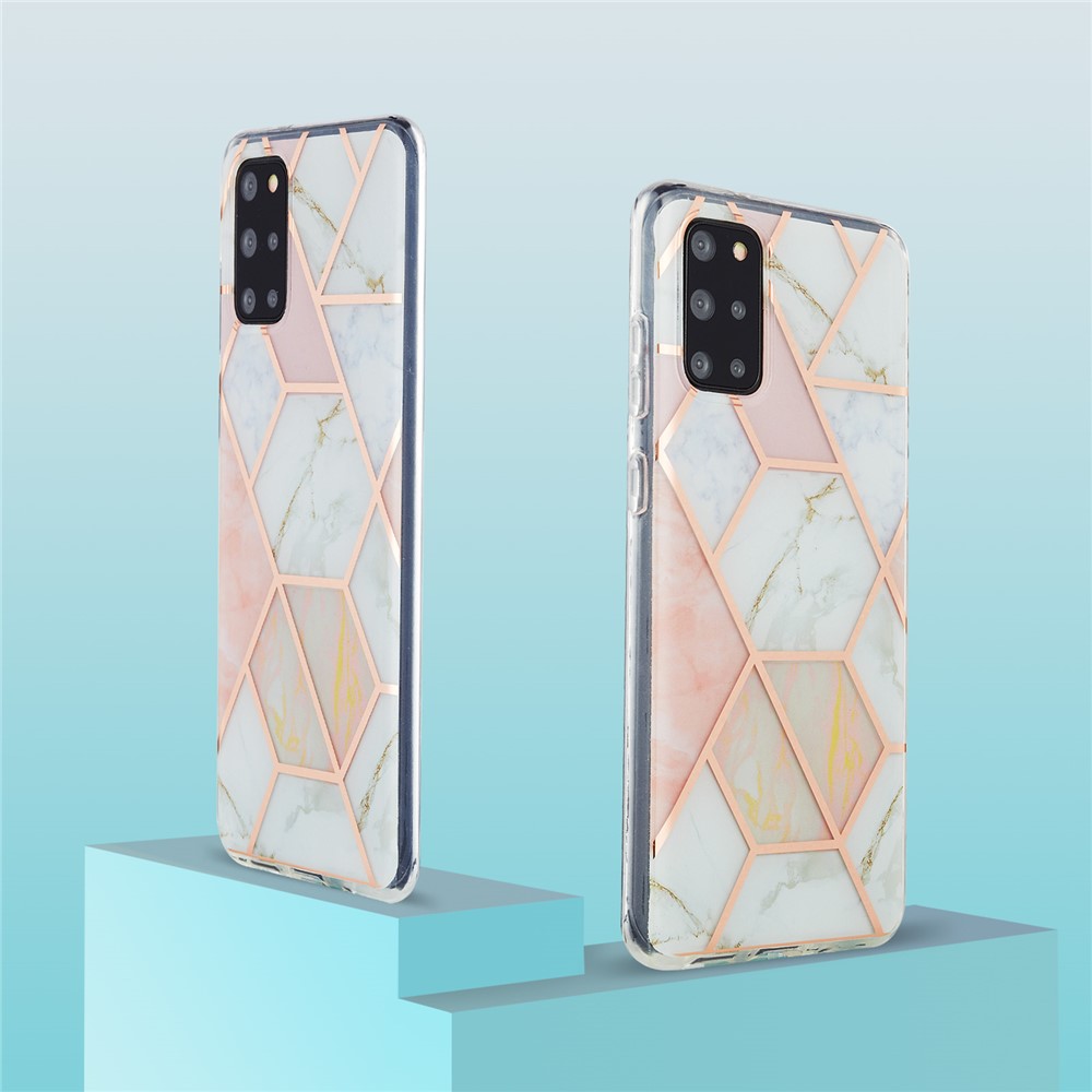 Electroplating IMD Marble Pattern Splicing Design 2.0mm TPU Protector Cover for Samsung Galaxy S20 Plus - Pink/White-2