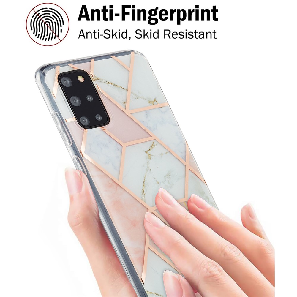 Electroplating IMD Marble Pattern Splicing Design 2.0mm TPU Protector Cover for Samsung Galaxy S20 Plus - Pink/White-3