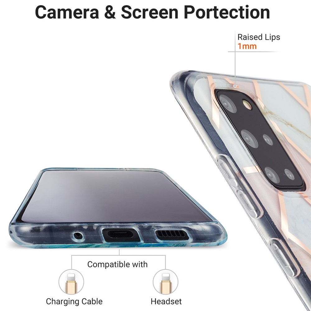 Electroplating IMD Marble Pattern Splicing Design 2.0mm TPU Protector Cover for Samsung Galaxy S20 Plus - Pink/White-4