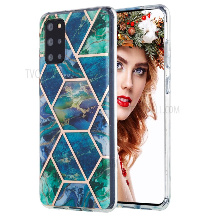 Electroplating IMD Marble Pattern Splicing Design 2.0mm TPU Protector Cover for Samsung Galaxy S20 Plus - Blue-1