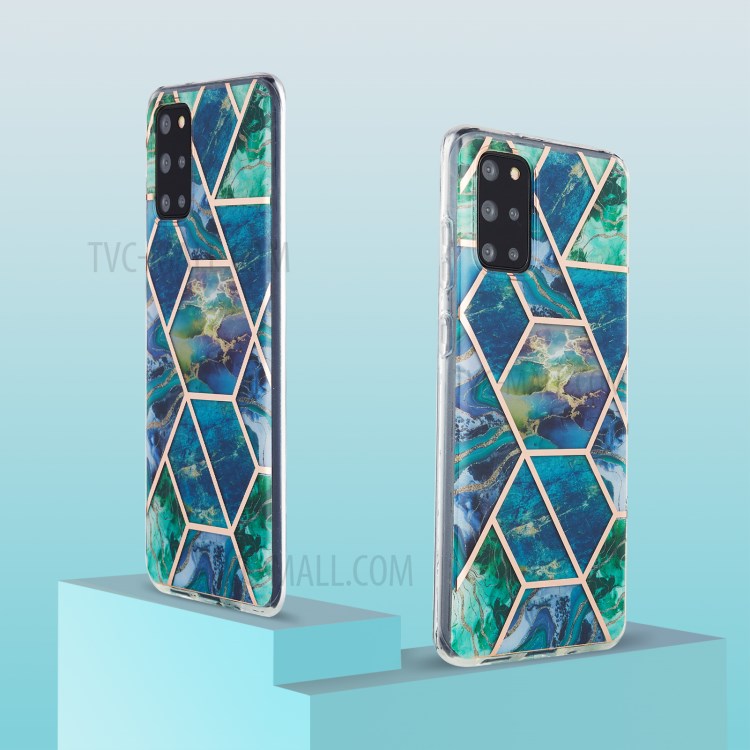 Electroplating IMD Marble Pattern Splicing Design 2.0mm TPU Protector Cover for Samsung Galaxy S20 Plus - Blue-2