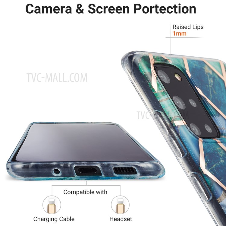 Electroplating IMD Marble Pattern Splicing Design 2.0mm TPU Protector Cover for Samsung Galaxy S20 Plus - Blue-4