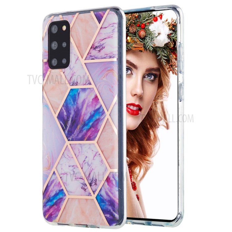 Electroplating IMD Marble Pattern Splicing Design 2.0mm TPU Protector Cover for Samsung Galaxy S20 Plus - Light Purple-1