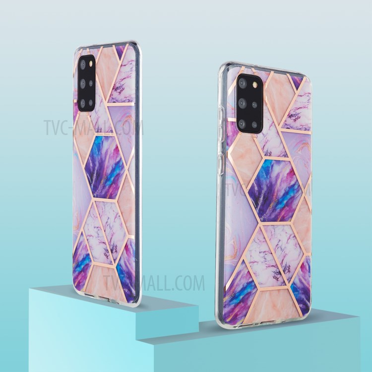 Electroplating IMD Marble Pattern Splicing Design 2.0mm TPU Protector Cover for Samsung Galaxy S20 Plus - Light Purple-2