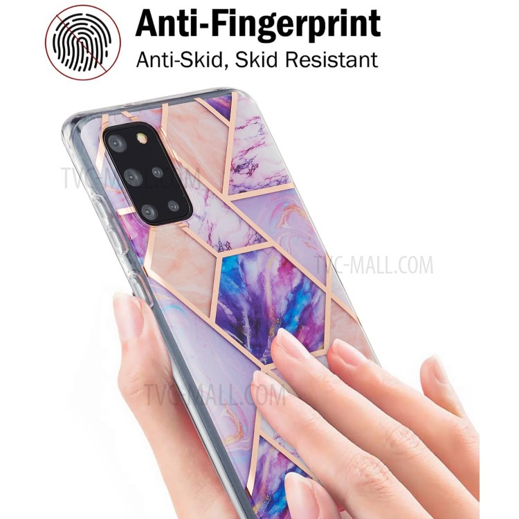 Electroplating IMD Marble Pattern Splicing Design 2.0mm TPU Protector Cover for Samsung Galaxy S20 Plus - Light Purple-3