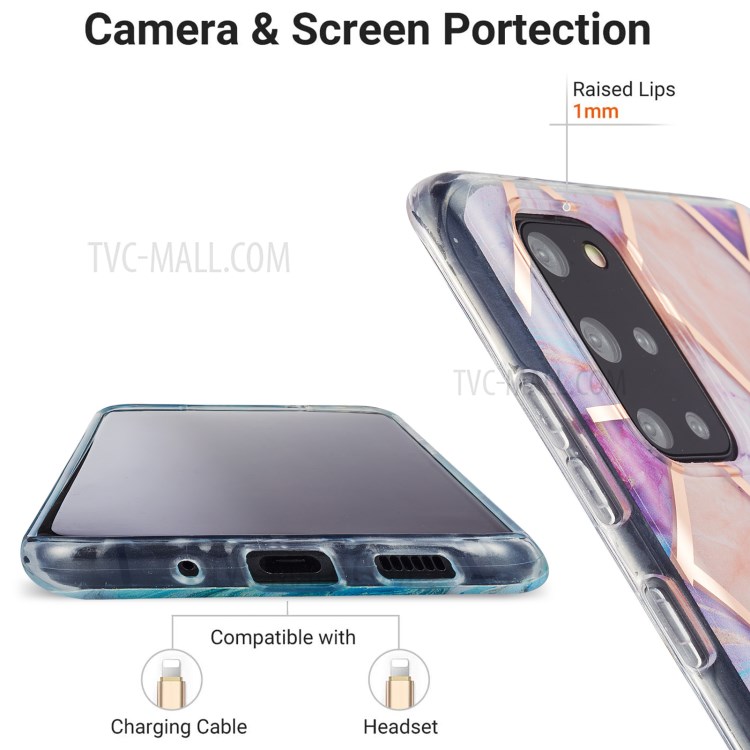 Electroplating IMD Marble Pattern Splicing Design 2.0mm TPU Protector Cover for Samsung Galaxy S20 Plus - Light Purple-4
