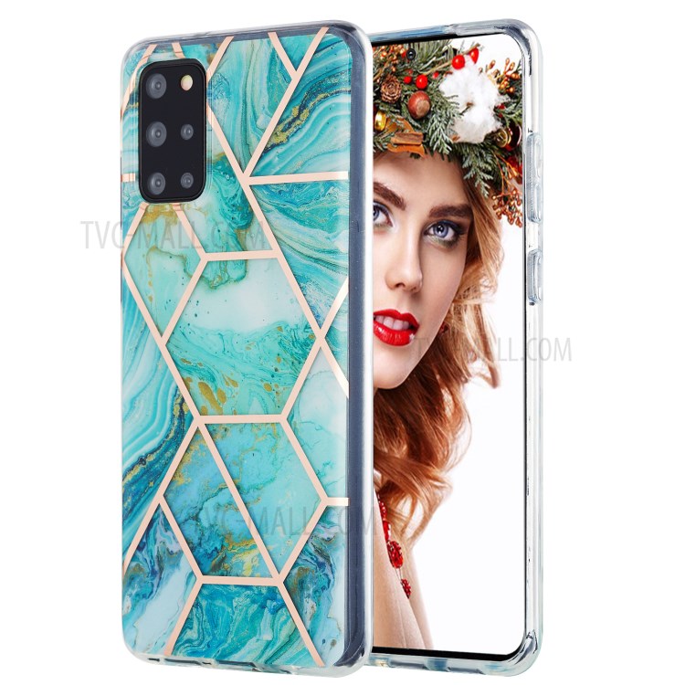 Electroplating IMD Marble Pattern Splicing Design 2.0mm TPU Protector Cover for Samsung Galaxy S20 Plus - Green-1