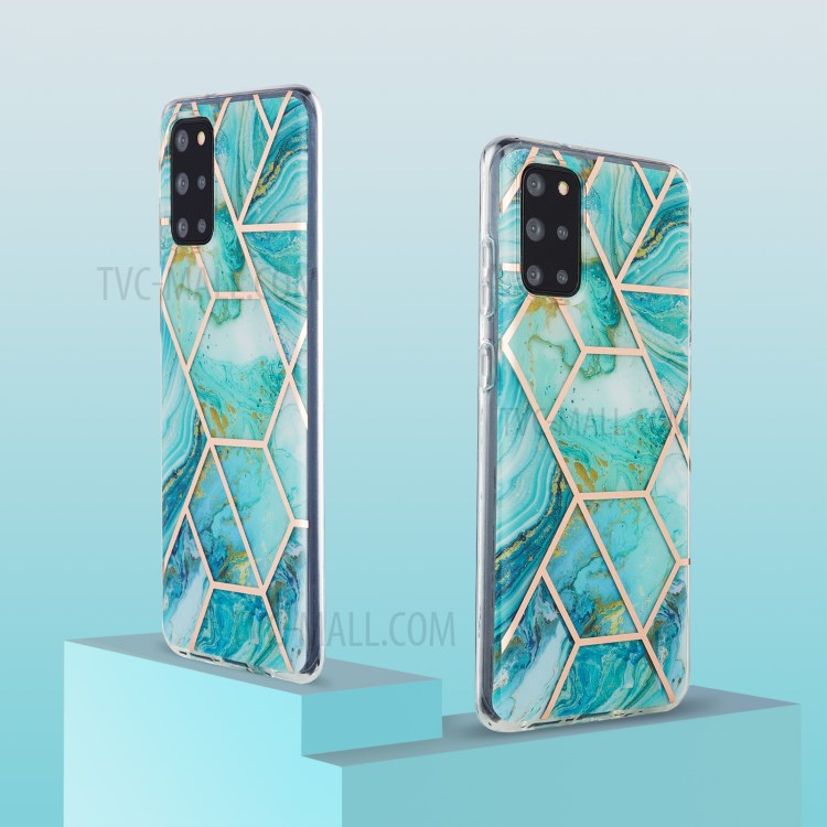 Electroplating IMD Marble Pattern Splicing Design 2.0mm TPU Protector Cover for Samsung Galaxy S20 Plus - Green-2