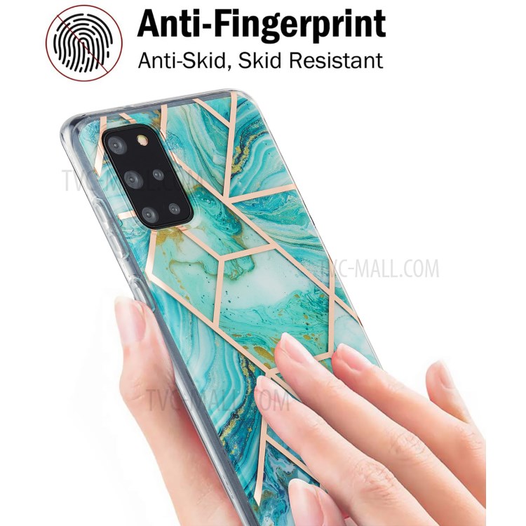 Electroplating IMD Marble Pattern Splicing Design 2.0mm TPU Protector Cover for Samsung Galaxy S20 Plus - Green-3