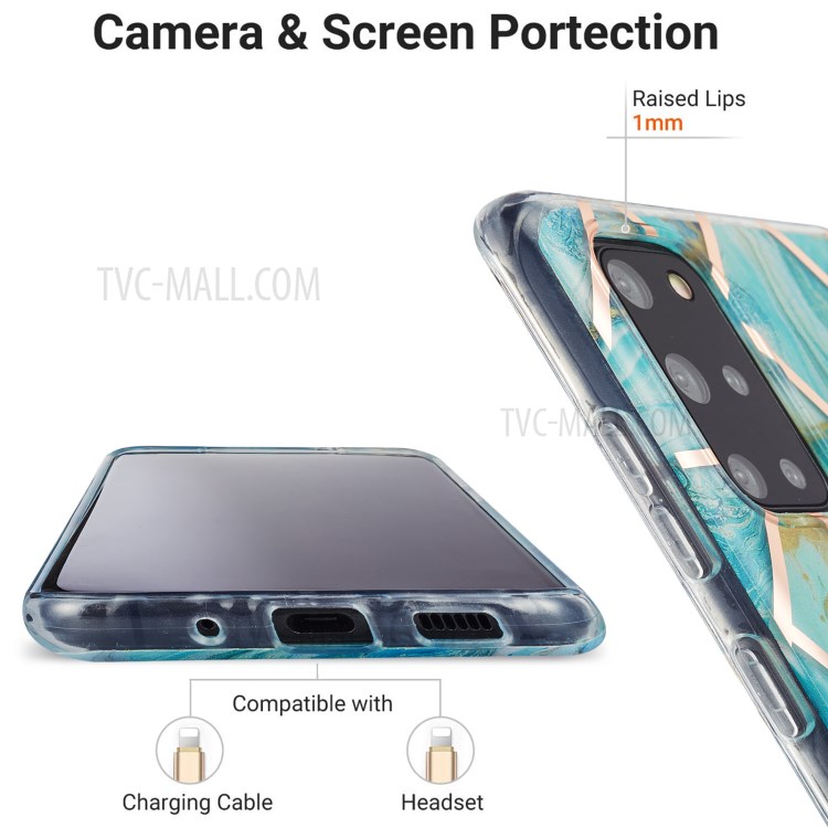 Electroplating IMD Marble Pattern Splicing Design 2.0mm TPU Protector Cover for Samsung Galaxy S20 Plus - Green-4