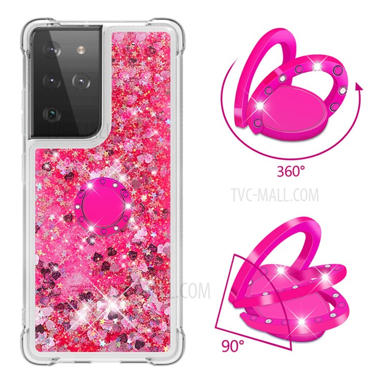 Shockproof Quicksand Kickstand Soft TPU Phone Shell for Samsung Galaxy S21 Ultra 5G - Rose-2