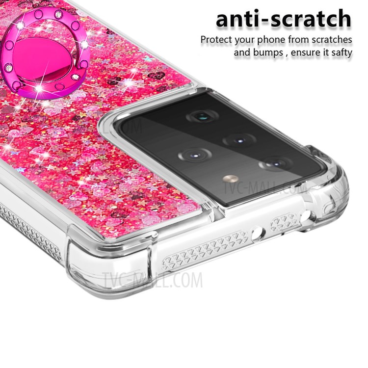 Shockproof Quicksand Kickstand Soft TPU Phone Shell for Samsung Galaxy S21 Ultra 5G - Rose-4