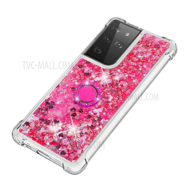 Shockproof Quicksand Kickstand Soft TPU Phone Shell for Samsung Galaxy S21 Ultra 5G - Rose-6