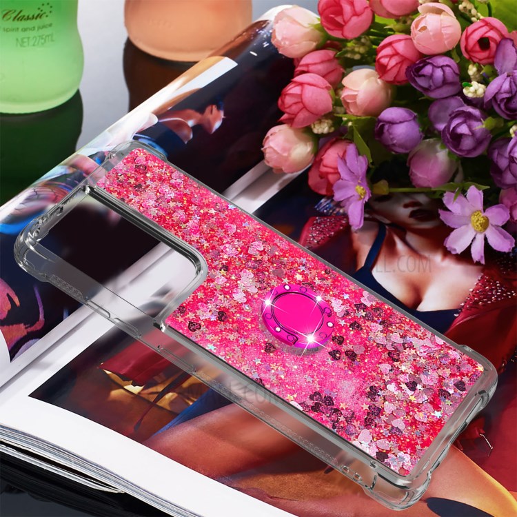 Shockproof Quicksand Kickstand Soft TPU Phone Shell for Samsung Galaxy S21 Ultra 5G - Rose-7