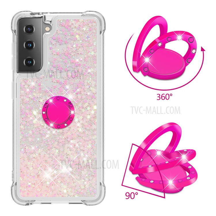 Anti-scratch Shockproof Quicksand Kickstand TPU Phone Shell for Samsung Galaxy S21+ 5G - Light Pink-2