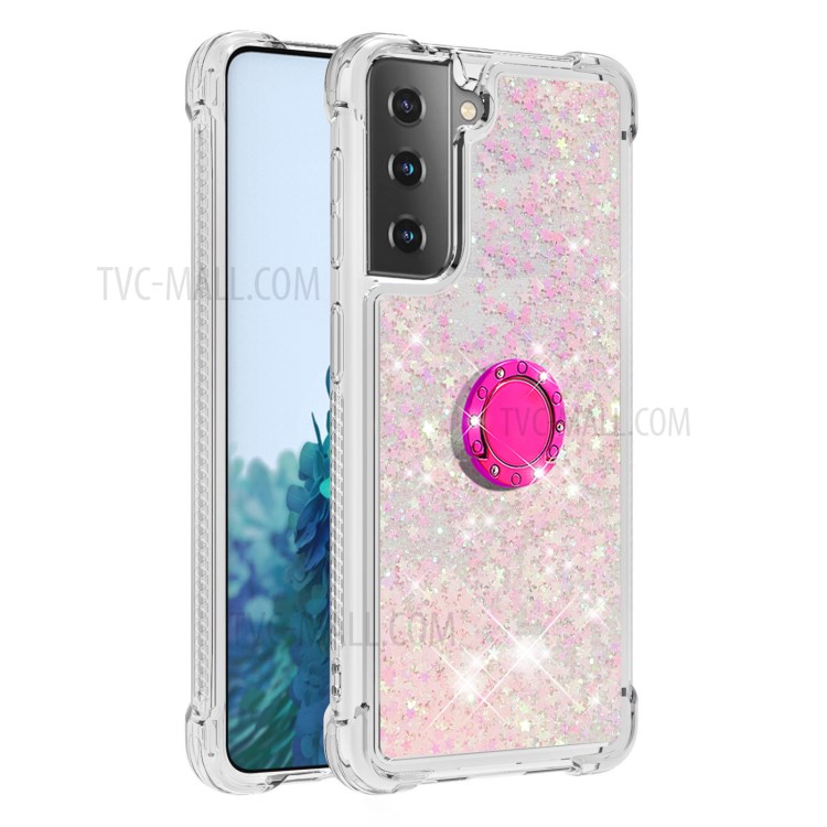 Anti-scratch Shockproof Quicksand Kickstand TPU Phone Shell for Samsung Galaxy S21+ 5G - Light Pink-3