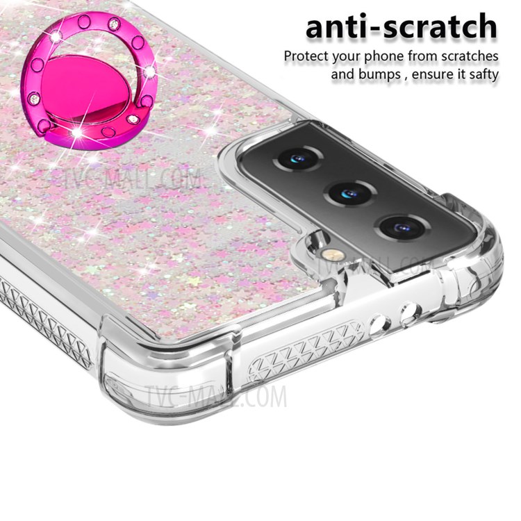 Anti-scratch Shockproof Quicksand Kickstand TPU Phone Shell for Samsung Galaxy S21+ 5G - Light Pink-4