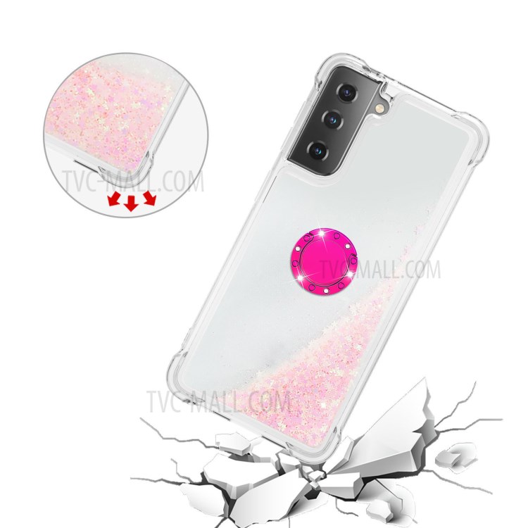 Anti-scratch Shockproof Quicksand Kickstand TPU Phone Shell for Samsung Galaxy S21+ 5G - Light Pink-5