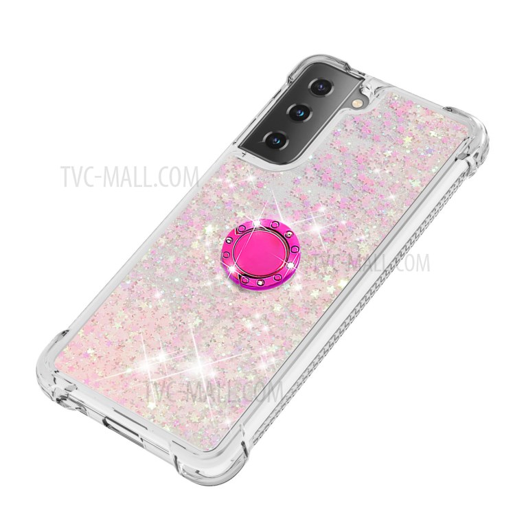 Anti-scratch Shockproof Quicksand Kickstand TPU Phone Shell for Samsung Galaxy S21+ 5G - Light Pink-6