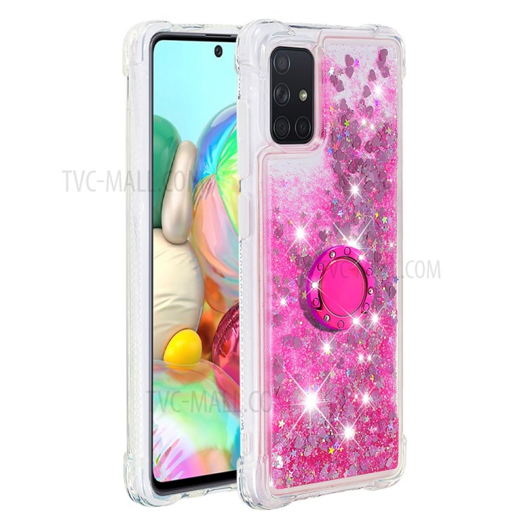 Shockproof Quicksand Ring Kickstand TPU Phone Shell for Samsung Galaxy A71 SM-A715 - Rose-2