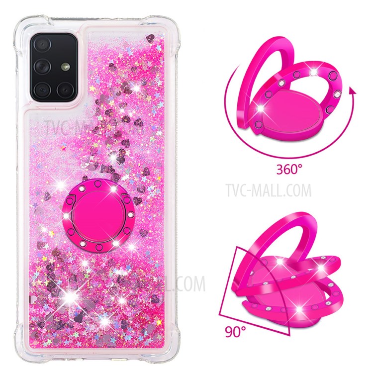 Shockproof Quicksand Ring Kickstand TPU Phone Shell for Samsung Galaxy A71 SM-A715 - Rose-3