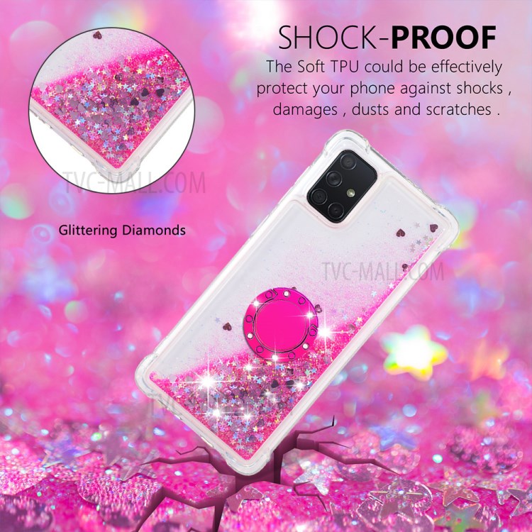 Shockproof Quicksand Ring Kickstand TPU Phone Shell for Samsung Galaxy A71 SM-A715 - Rose-4