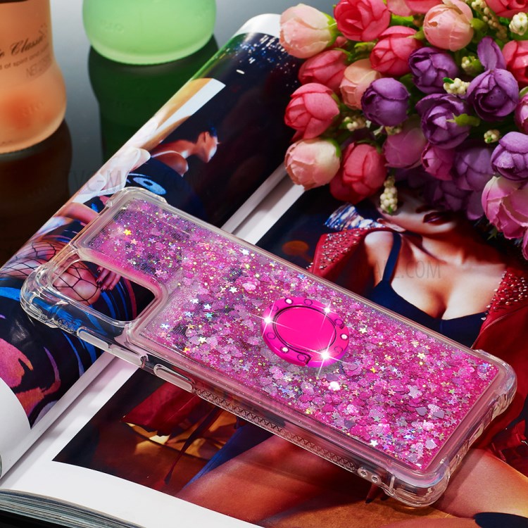 Shockproof Quicksand Ring Kickstand TPU Phone Shell for Samsung Galaxy A71 SM-A715 - Rose-7