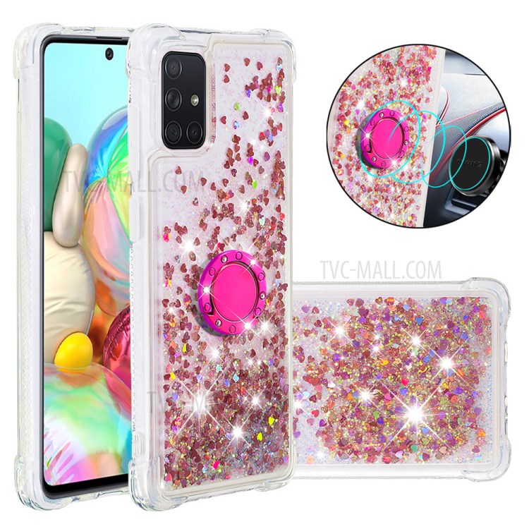 Shockproof Quicksand Ring Kickstand TPU Phone Shell for Samsung Galaxy A71 SM-A715 - Brown-1