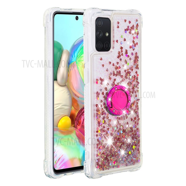 Shockproof Quicksand Ring Kickstand TPU Phone Shell for Samsung Galaxy A71 SM-A715 - Brown-2
