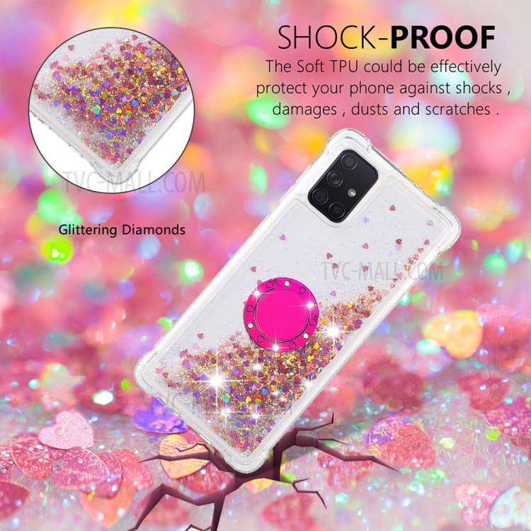 Shockproof Quicksand Ring Kickstand TPU Phone Shell for Samsung Galaxy A71 SM-A715 - Brown-4