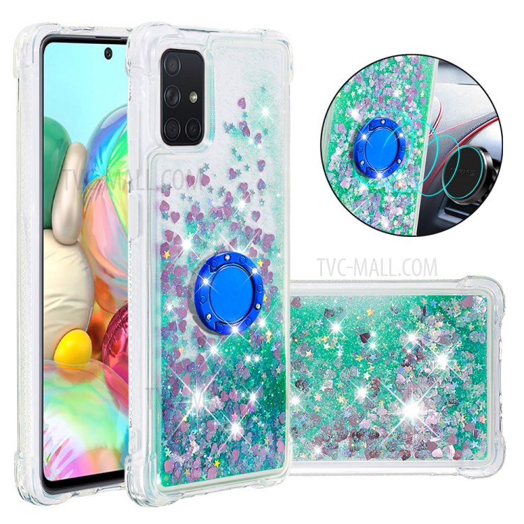 Shockproof Quicksand Ring Kickstand TPU Phone Shell for Samsung Galaxy A71 SM-A715 - Green-1
