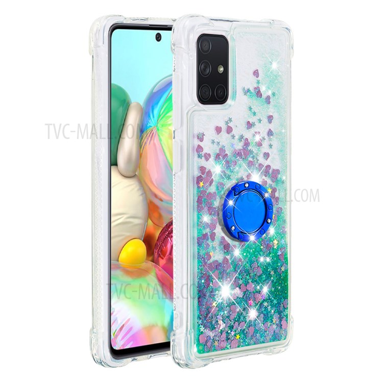 Shockproof Quicksand Ring Kickstand TPU Phone Shell for Samsung Galaxy A71 SM-A715 - Green-2