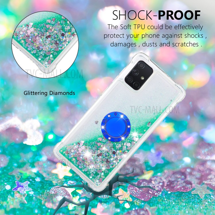 Shockproof Quicksand Ring Kickstand TPU Phone Shell for Samsung Galaxy A71 SM-A715 - Green-4