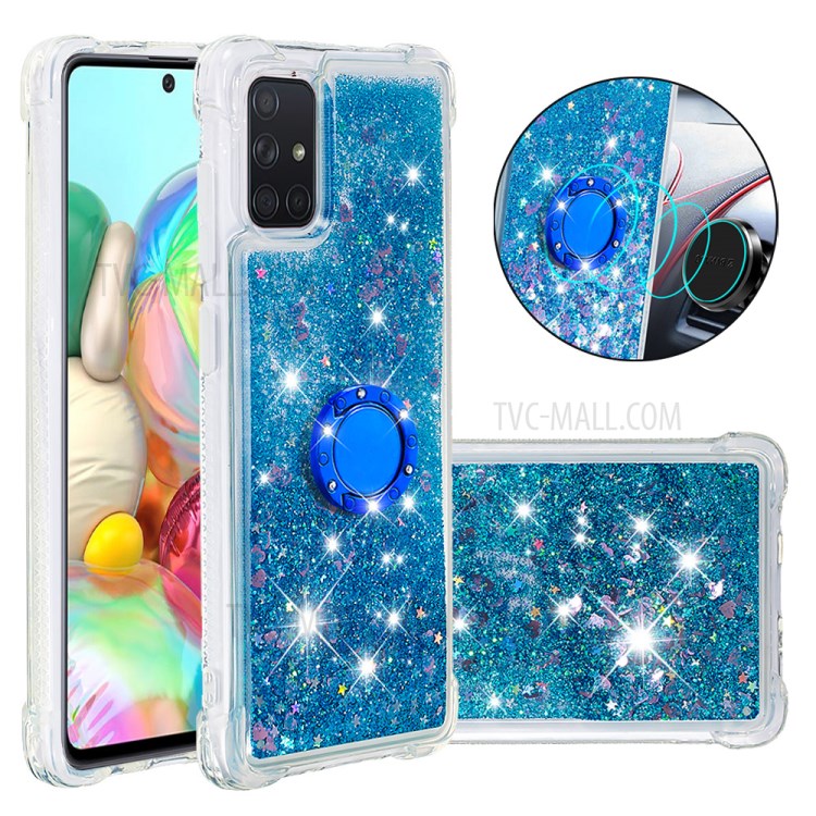 Shockproof Quicksand Ring Kickstand TPU Phone Shell for Samsung Galaxy A71 SM-A715 - Blue-1