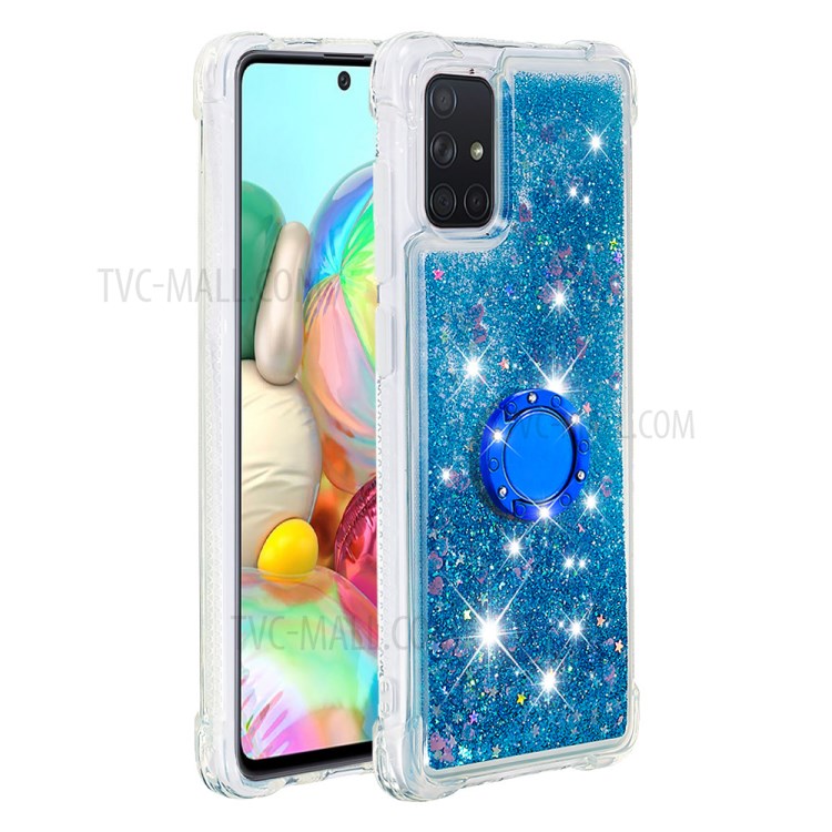 Shockproof Quicksand Ring Kickstand TPU Phone Shell for Samsung Galaxy A71 SM-A715 - Blue-2