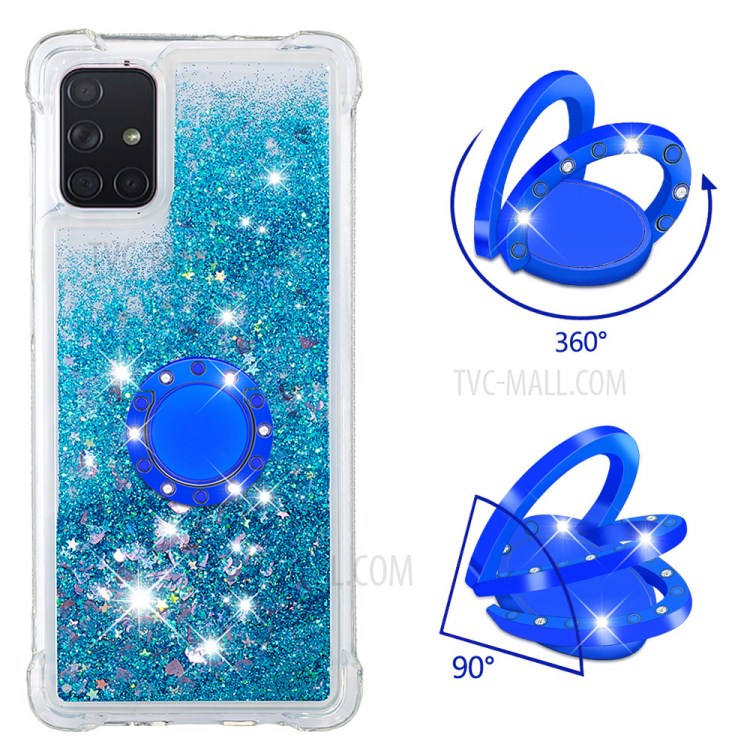Shockproof Quicksand Ring Kickstand TPU Phone Shell for Samsung Galaxy A71 SM-A715 - Blue-3