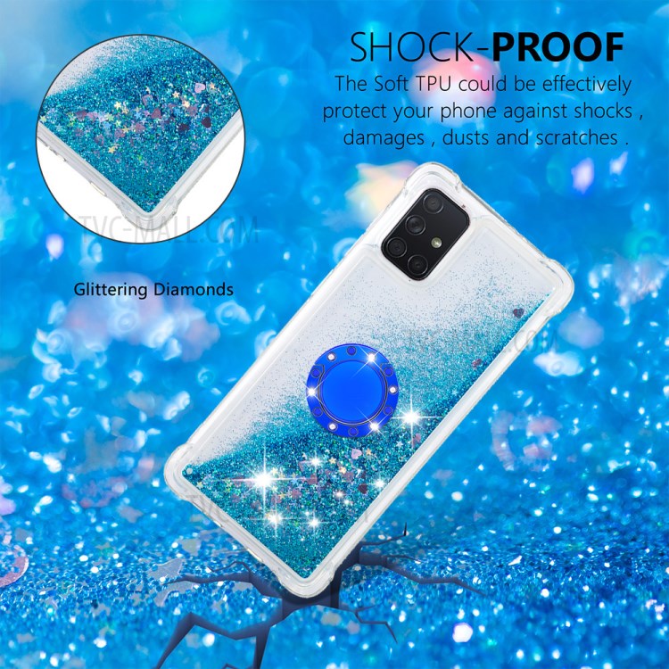 Shockproof Quicksand Ring Kickstand TPU Phone Shell for Samsung Galaxy A71 SM-A715 - Blue-4